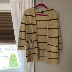 Olive and cream striped knit cardigan